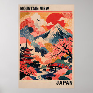 Póster Cartel de Vista de Montaña de Japón, Retro Monte F