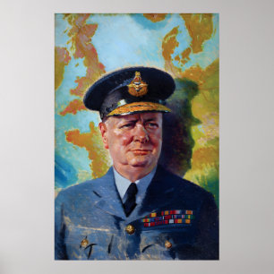 Póster Cartel de Winston Churchill con uniforme de la RAF