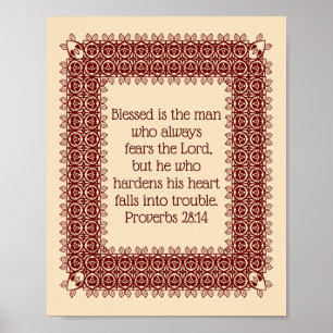 Póster Cartel decorado Proverbios 28:14 Escritura Bíblica