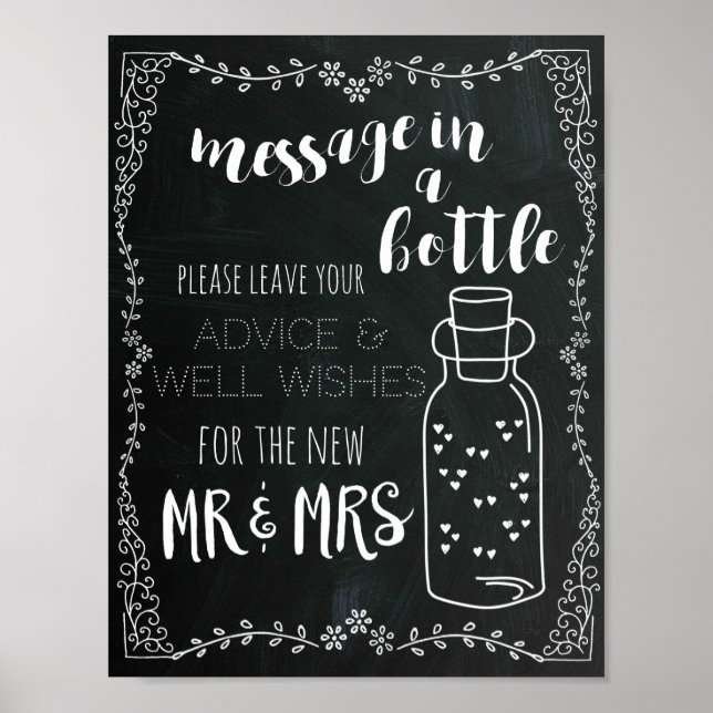 Póster Cartel decorativo de boda con mensaje en una botel (Frente)
