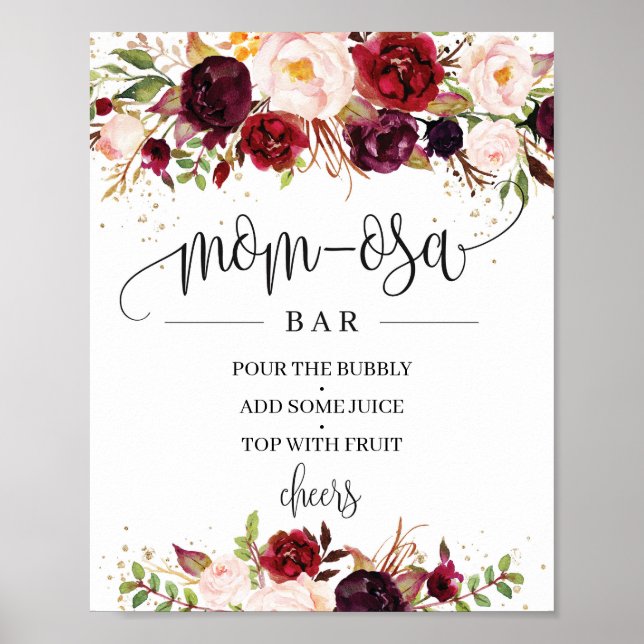 Póster Cartel del bar mamá-osa de Trendy marsala burgundy (Frente)
