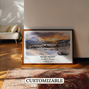 Póster Cartel del Big Sky Resort Montana, Acuarela, Perso