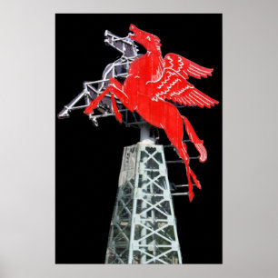 Póster Cartel del centro de Dallas Pegasus Neon