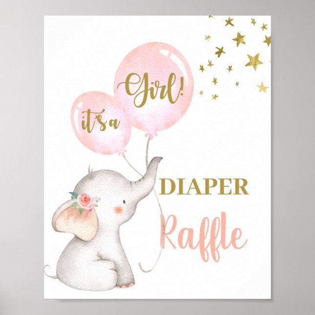 Póster Cartel del Chica de Baby Shower Elephant Diaper Ra (Frente)