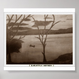 Póster cartel del lago en blanco y negro