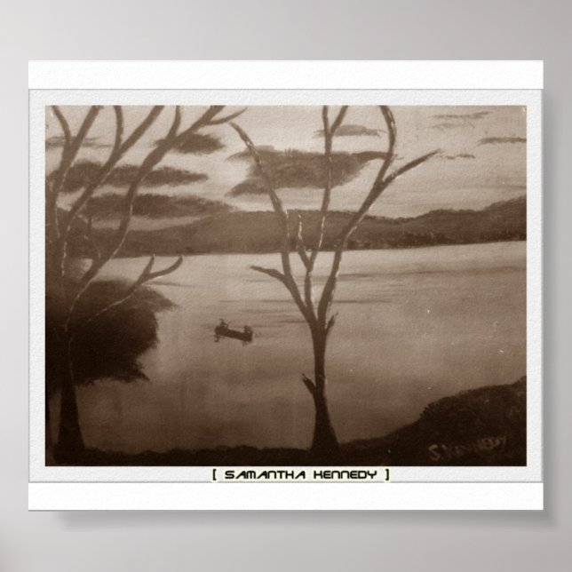Póster cartel del lago en blanco y negro (Frente)
