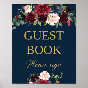 Póster Cartel del libro de oro floral de borgoña de la ma