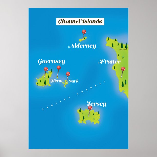 Póster Cartel del mapa de las Islas del Canal. (Frente)