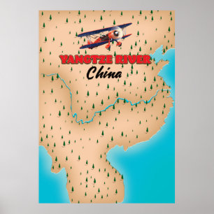 Póster Cartel del mapa del río Yangtsé China