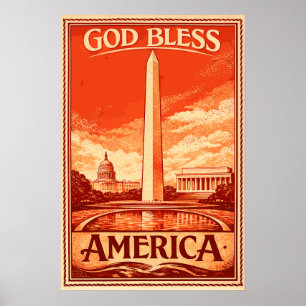 Póster Cartel del Monumento a Washington - Dios Bendiga a