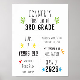 Póster Cartel del Primer Día de Escuela para Niños