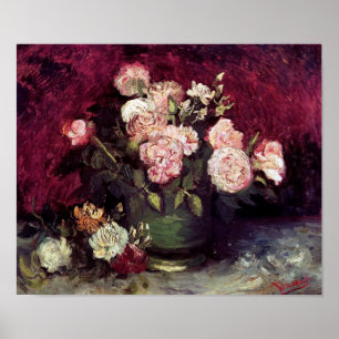 Póster Cartel del Tazón de Van Gogh con Peonías y Rosas