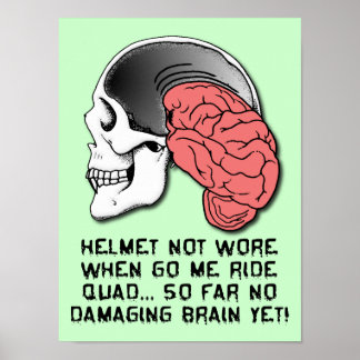 Póster Cartel divertido de casco daño cerebral ATV Quad