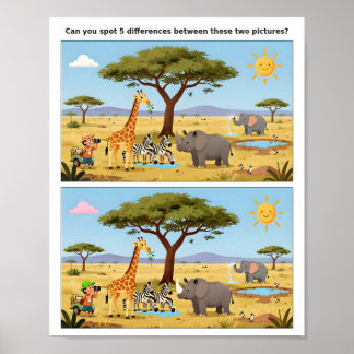 Póster Cartel Divertido de Encuentra las Diferencias para