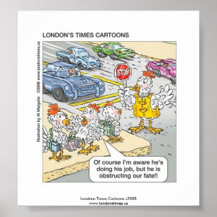 Póster Cartel Divertido de Pollo Cruzando la Carretera