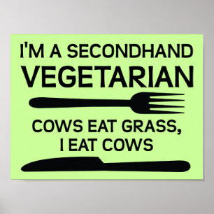 Póster Cartel divertido de vegetariano de segunda mano