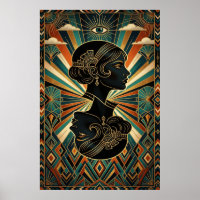 Cartel dorado y azul turquesa de bailarina de plum