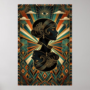 Póster Cartel dorado y azul turquesa de bailarina de plum