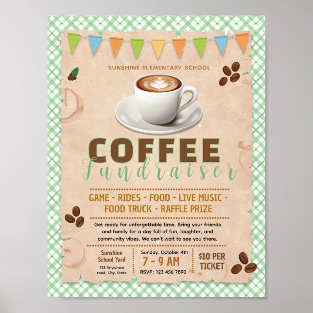 Póster Cartel editable de recaudación de fondos de café (Frente)