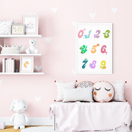 Póster Cartel educativo de números de adorables animales 