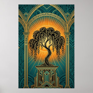 Póster Cartel Elegante Art Deco Sauce Llorón Dorado y Tur