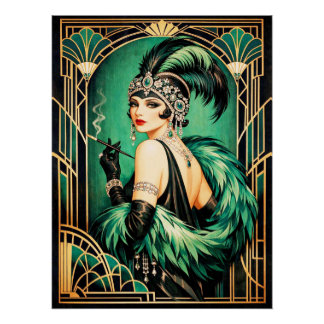 Póster Cartel elegante de Flapper Art Déco.