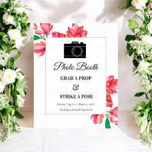 Póster Cartel Floral de Cabina de Fotos Rosa Blanco