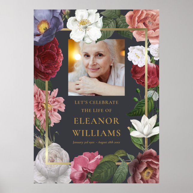 Póster Cartel Floral de Rosas con Foto para Celebración d (Frente)