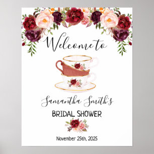 Póster Cartel floral de Té de bienvenida para despedida d