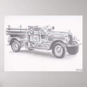 Póster Cartel grande de lápiz de camión de bomberos reimp