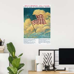 Póster Cartel histórico de bandera patriótica estadounide