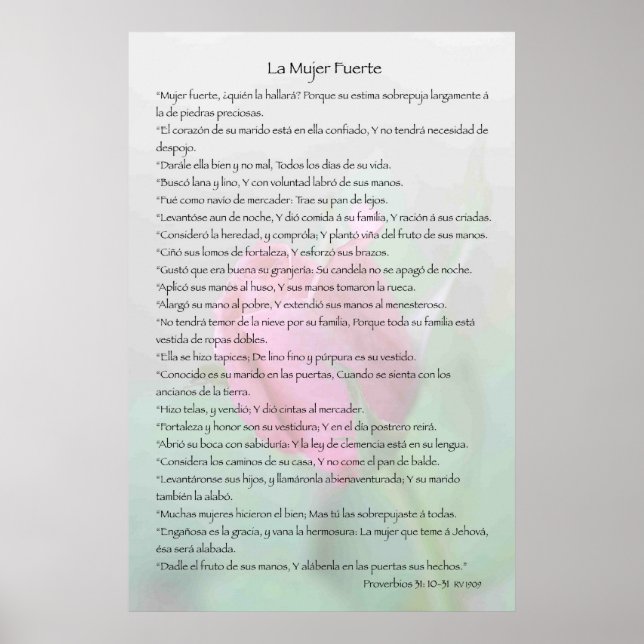 Póster Cártel La Mujer Fuerte — Proverbios 31:10-31 (Frente)