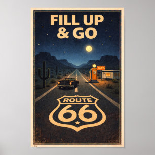 Póster Cartel Litográfico de Ruta 66 'Fill Up & Go'