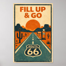 Póster Cartel litográfico del desierto de la Ruta 66: Lle