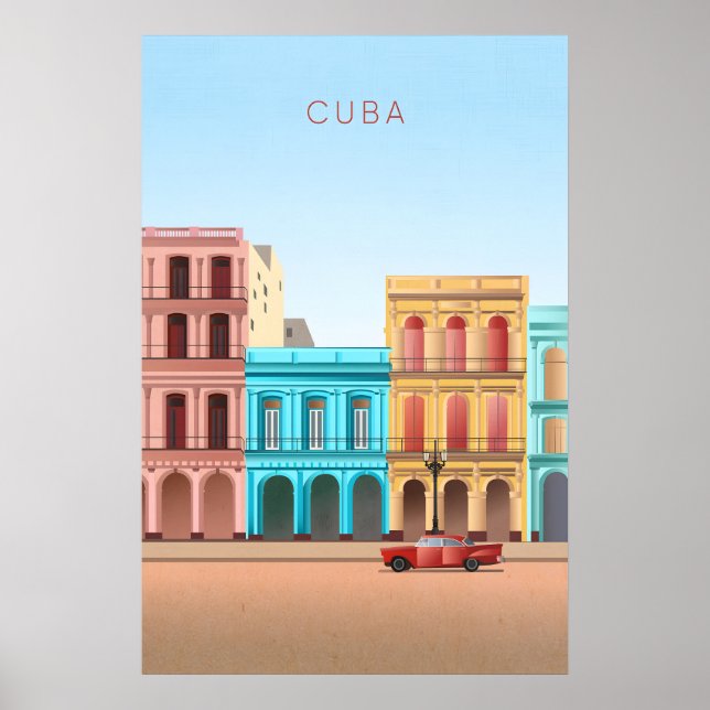 Póster Cartel Mínimo de Viaje a Cuba (Frente)