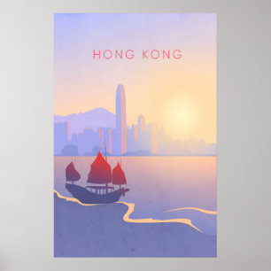 Póster Cartel Mínimo de Viaje a Hong Kong