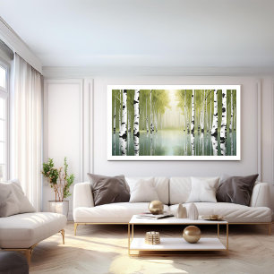 Póster Cartel moderno de árboles de abedul de naturaleza
