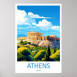 Póster Cartel Nacional de Esquí de Viajes a Atenas Parque