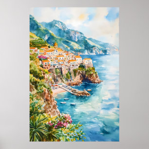 Póster Cartel Nacional Parque Acuarela Amalfi Viaje Esquí
