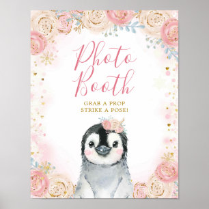 Póster Cartel para cabina de fotos de pingüino niña copo 