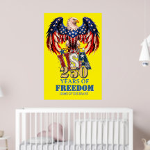 Cartel Patriótico Águila USA Versión Amarilla