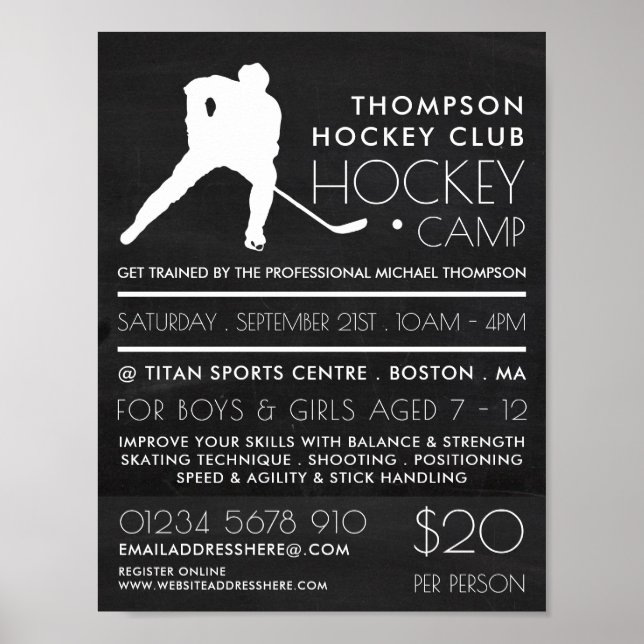 Póster Cartel, publicidad del campamento de hockey (Frente)