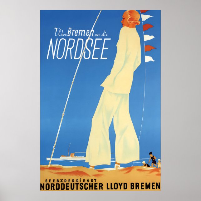 Póster Cartel publicitario alemán Via Bremen hacia el (Frente)