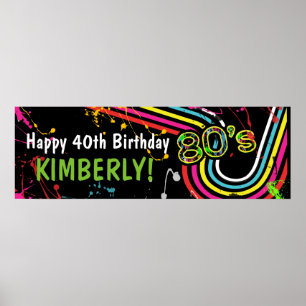Póster Cartel retro colorido del evento de cumpleaños 80
