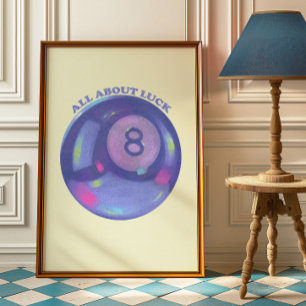 Póster Cartel Retro de Bola 8 Mágica Afortunada