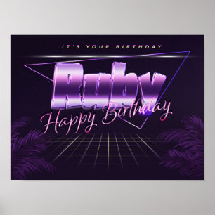 Póster Cartel retro de cumpleaños con el nombre Rubí