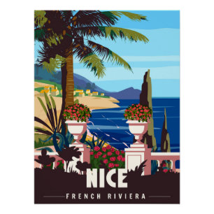 Póster Cartel retro de la Riviera francesa de Niza