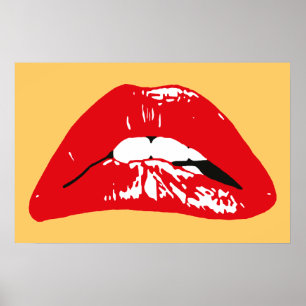 Póster Cartel retro de labios sensuales mordiendo