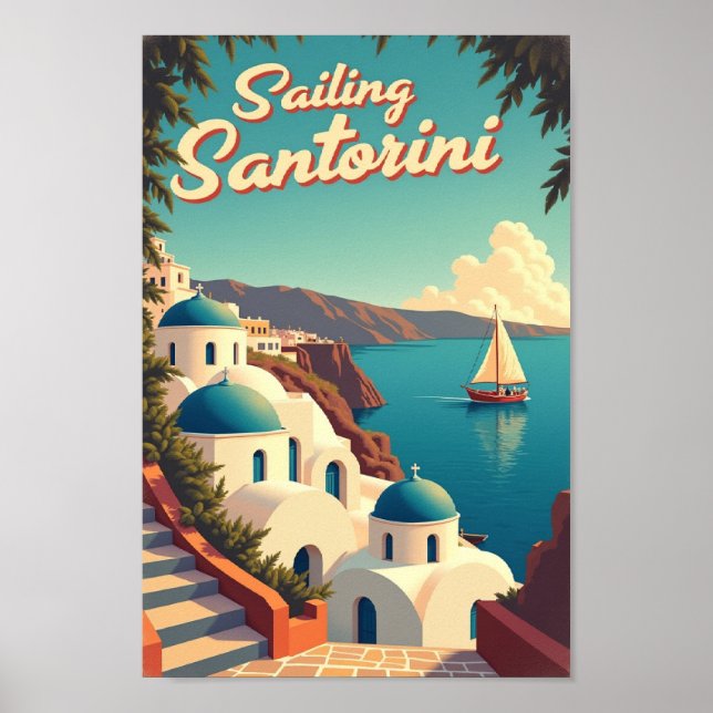 Póster Cartel retro de viaje a Santorini navegando (Frente)