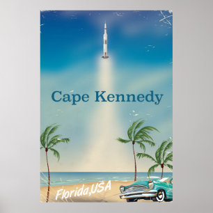 Póster Cartel retro del cohete de Kennedy Saturn cinco